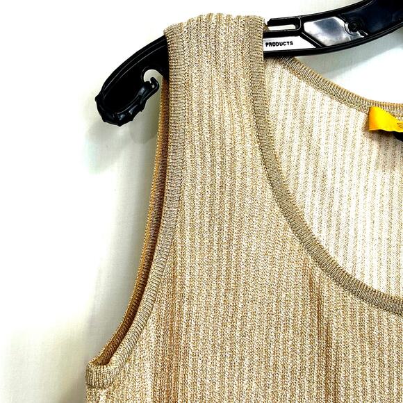 St. John SoCa Rib Knit Rayon Wool Metalized Gold Cardigan Tank Sweater Set Sz M - Picture 5 of 13